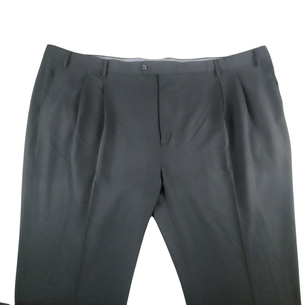 Paul Fredrick Pants Mens 56x32 Black Microfiber Pleated Dress Classic Stretch